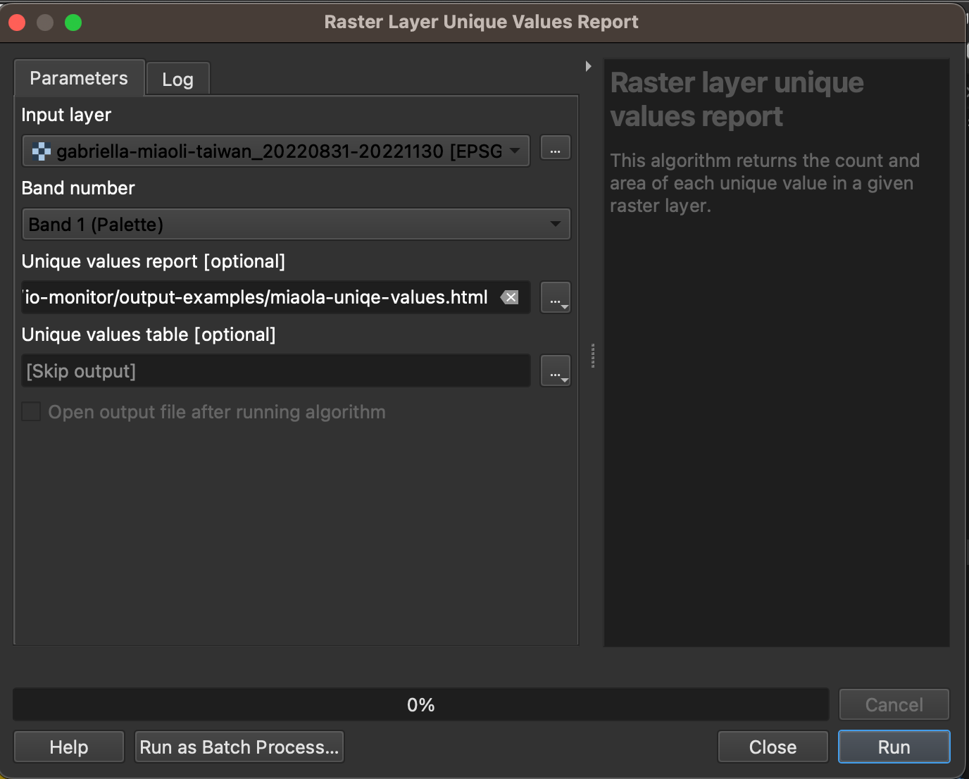 This is a sample image of the raster layer unique values in
QGIS.